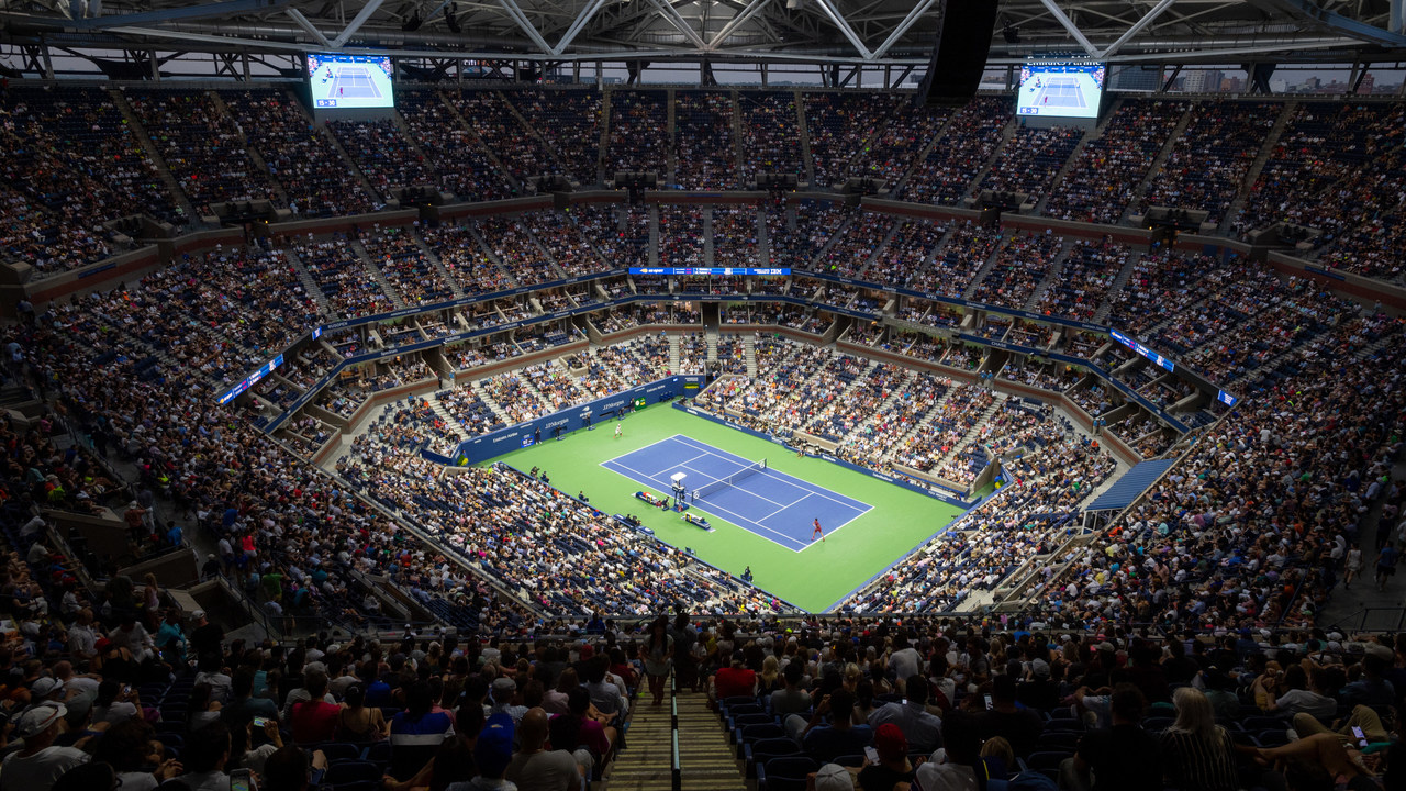 August 28, 2018 - General view of Arthur Ashe Stadium at night during the 2018 US Open.